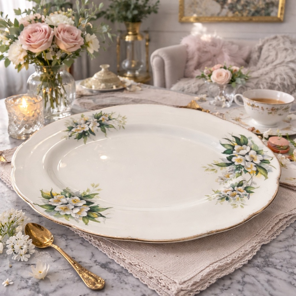 Vintage Royal Albert “White Dogwood” Oval Serving Platter – Bone China, England